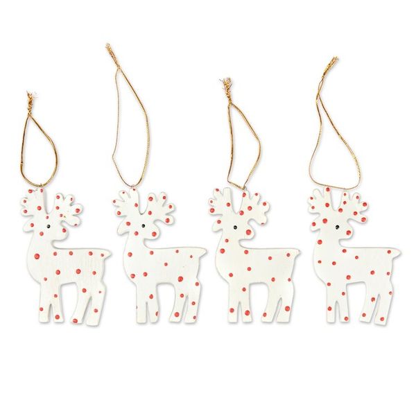 Alternate image for 4 Hand-Painted Wood Polka Dot Reindeer Christmas Ornaments Polka Dot Reindeer