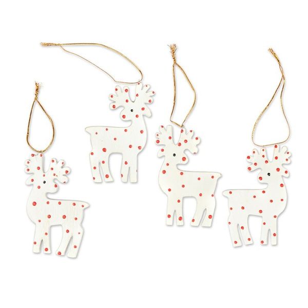 Alternate image for 4 Hand-Painted Wood Polka Dot Reindeer Christmas Ornaments Polka Dot Reindeer