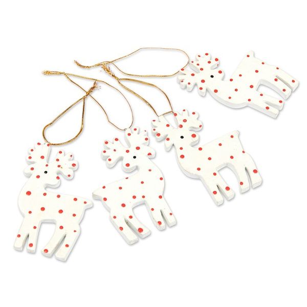 Alternate image for 4 Hand-Painted Wood Polka Dot Reindeer Christmas Ornaments Polka Dot Reindeer
