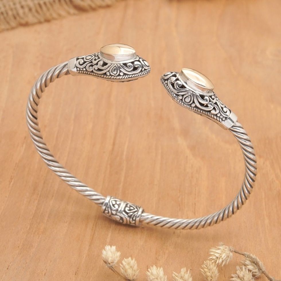 18k Gold-Accented Cuff Bracelet with Classic Motifs 'Golden Eden'
