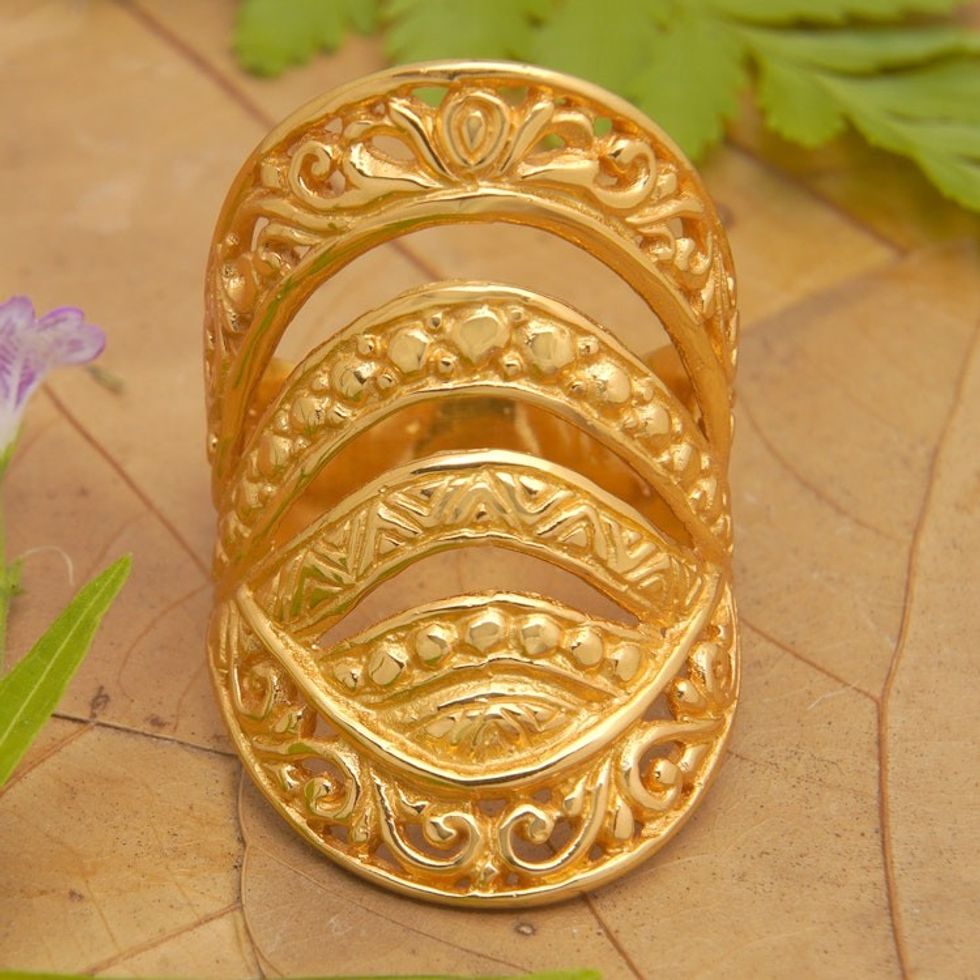 Traditional 22k Gold-Plated Cocktail Ring from Bali 'Bali's Blessing'