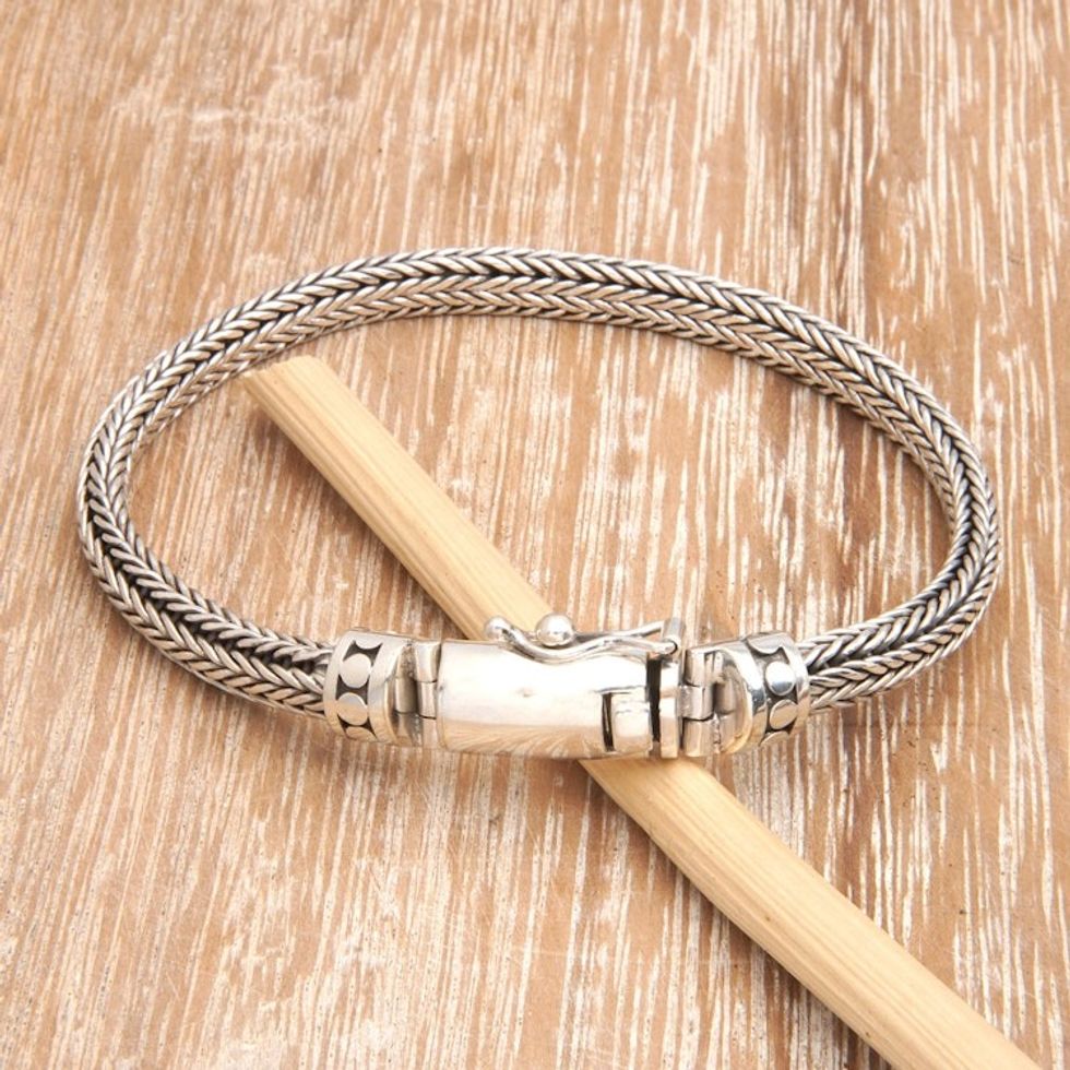 Men's Polished Sterling Silver Naga Chain Bracelet 'Magnificent Halo'