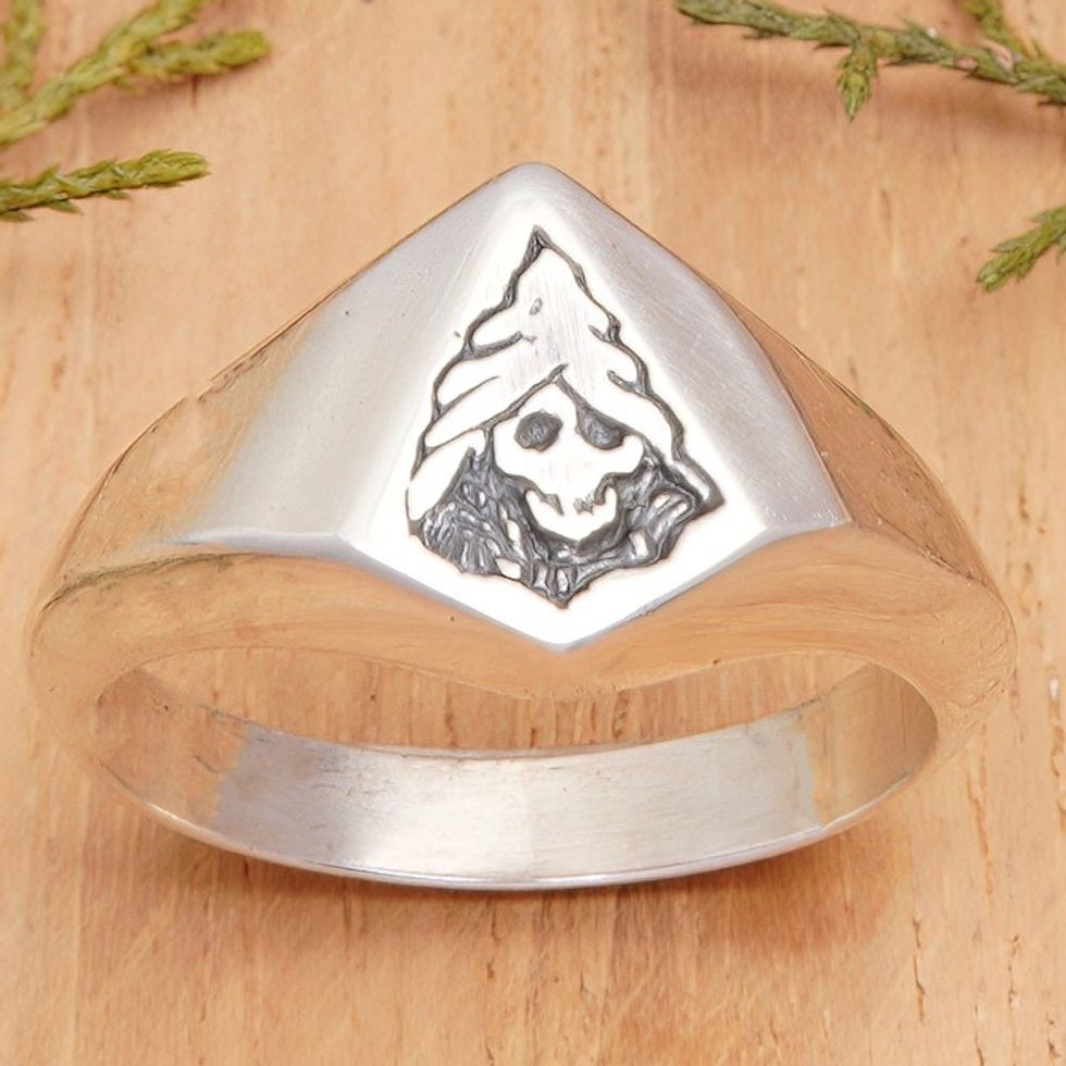 Skull-Themed Polished Sterling Silver Domed Ring from Bali 'Underworld Skull'