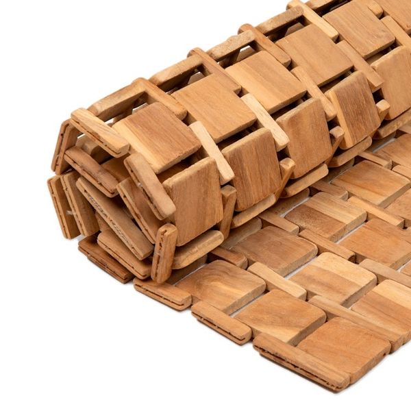 Alternate image for Handcrafted Geometric Natural Brown Teak Wood Mat from Bali Forests Cobblestone
