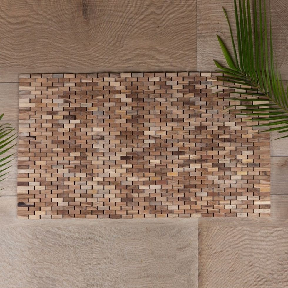 Handcrafted Modern Natural Brown Teak Wood Mat from Bali 'The Roadside'
