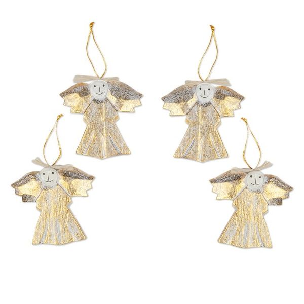 Alternate image for 4 Wood Angel Holiday Ornaments with Distressed Finish Cheerful Angels