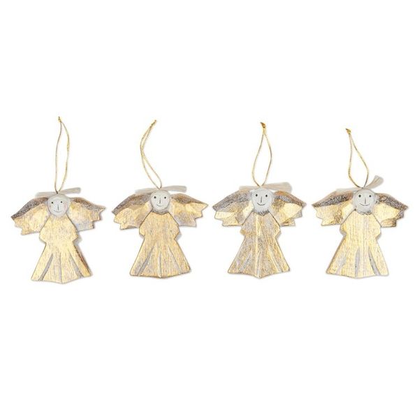 Alternate image for 4 Wood Angel Holiday Ornaments with Distressed Finish Cheerful Angels