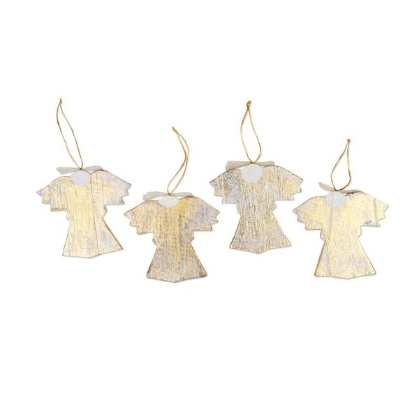 Alternate image for 4 Wood Angel Holiday Ornaments with Distressed Finish Cheerful Angels