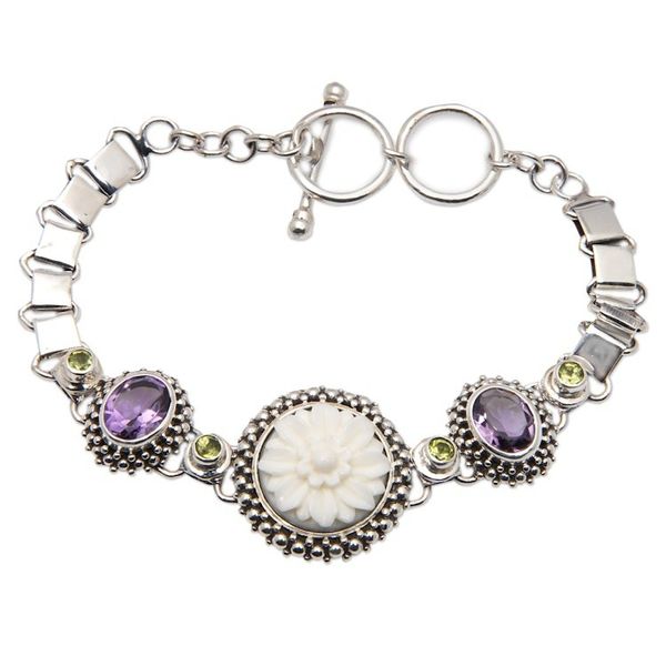 Alternate image for Floral Three-Carat Amethyst and Peridot Pendant Bracelet Mystical Sunflower