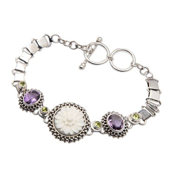 Alternate image for Floral Three-Carat Amethyst and Peridot Pendant Bracelet Mystical Sunflower