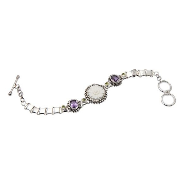 Alternate image for Floral Three-Carat Amethyst and Peridot Pendant Bracelet Mystical Sunflower