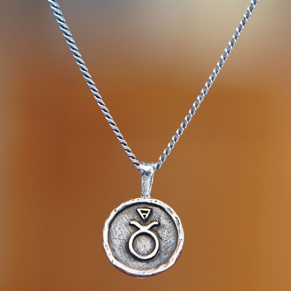 Sterling Silver Necklace with Taurus Zodiac Sign Pendant 'Taurus Charm'