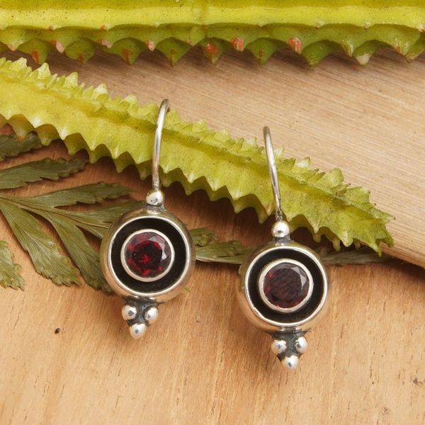 Alternate image for Natural Garnet Drop Earrings Made from Sterling Silver Red Magnificence