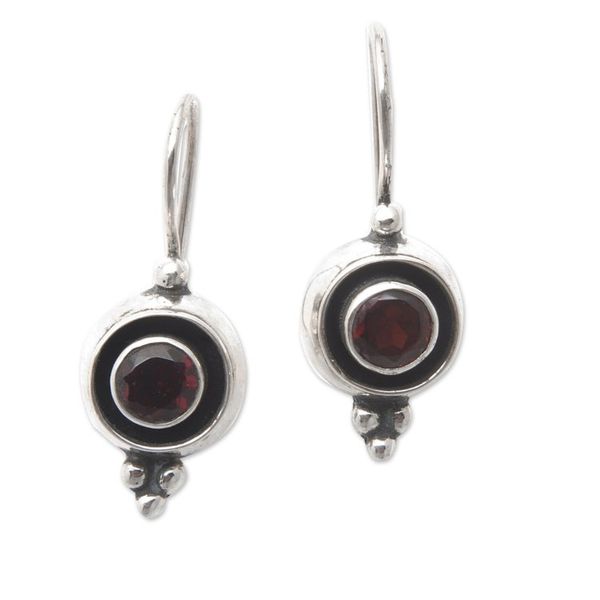 Alternate image for Natural Garnet Drop Earrings Made from Sterling Silver Red Magnificence