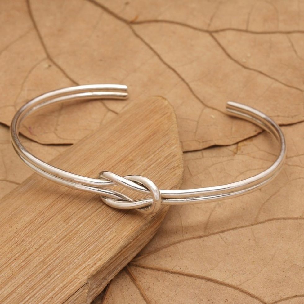 High-Polished Modern Sterling Silver Cuff Bracelet 'Faithful Spirit'