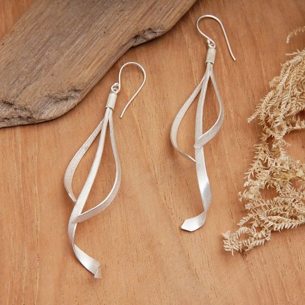 Alternate image for Abstract Matte-Finished Sterling Silver Dangle Earrings Celestial Ribbons