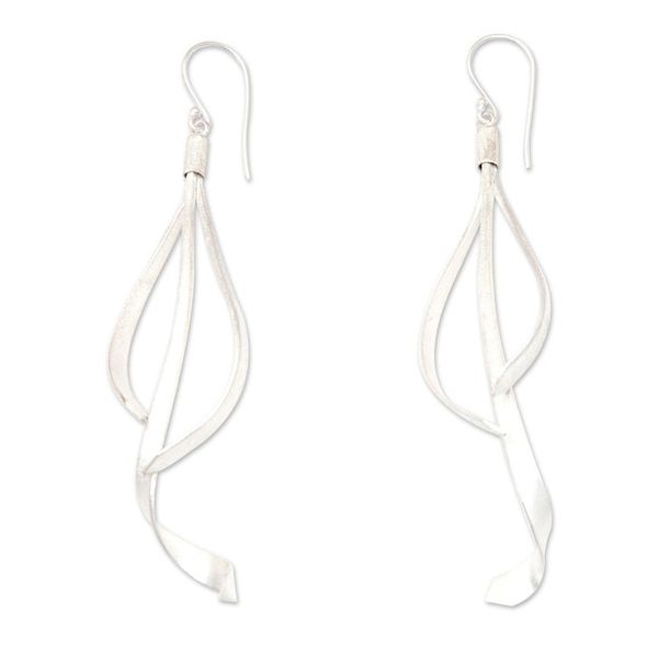 Alternate image for Abstract Matte-Finished Sterling Silver Dangle Earrings Celestial Ribbons