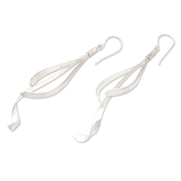 Alternate image for Abstract Matte-Finished Sterling Silver Dangle Earrings Celestial Ribbons