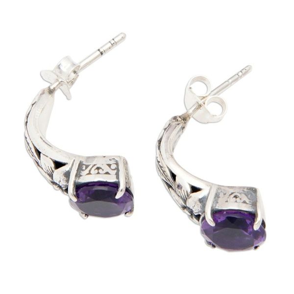 Alternate image for Floral and Leafy Faceted Two-Carat Amethyst Drop Earrings Natures Archs in Purple