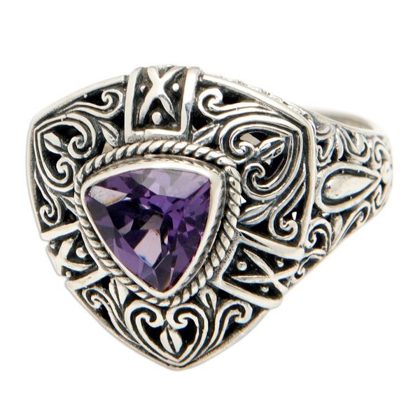 Alternate image for Sterling Silver Triangular Cocktail Ring with Amethyst Stone Beauty in Purple
