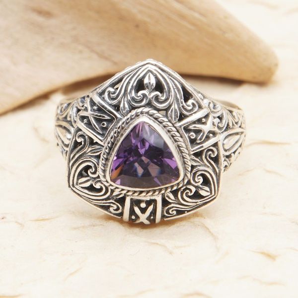 Alternate image for Sterling Silver Triangular Cocktail Ring with Amethyst Stone Beauty in Purple