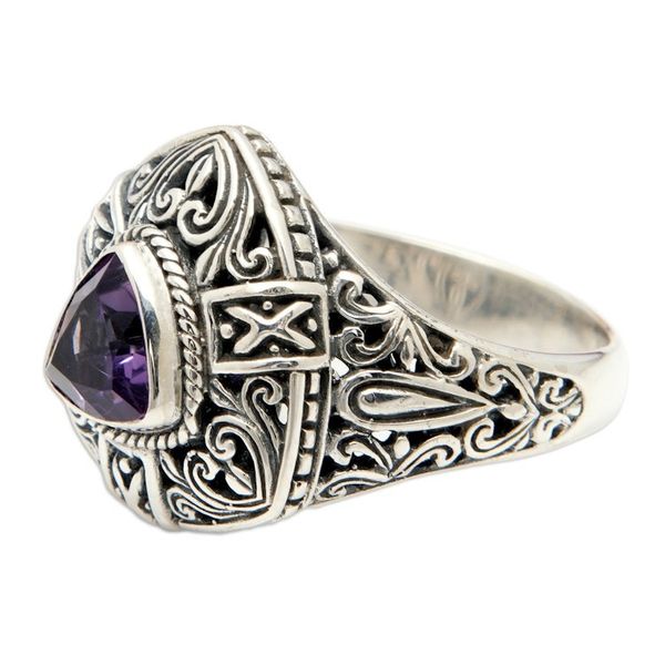 Alternate image for Sterling Silver Triangular Cocktail Ring with Amethyst Stone Beauty in Purple