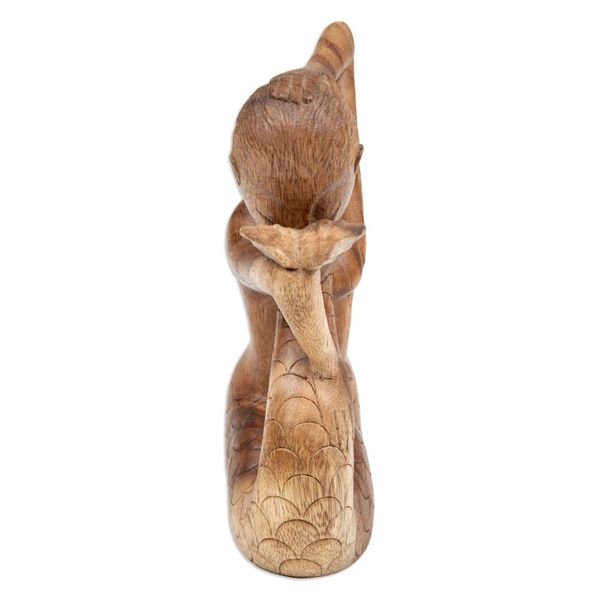 Alternate image for Hand-Carved Signed Wood Yoga Meditation Mermaid Sculpture Meditation Mermaid