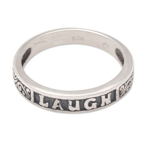 Alternate image for Inspirational Sterling Silver Band Ring with Darkened Accent Laugh