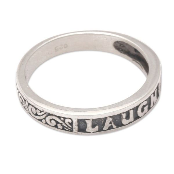 Alternate image for Inspirational Sterling Silver Band Ring with Darkened Accent Laugh