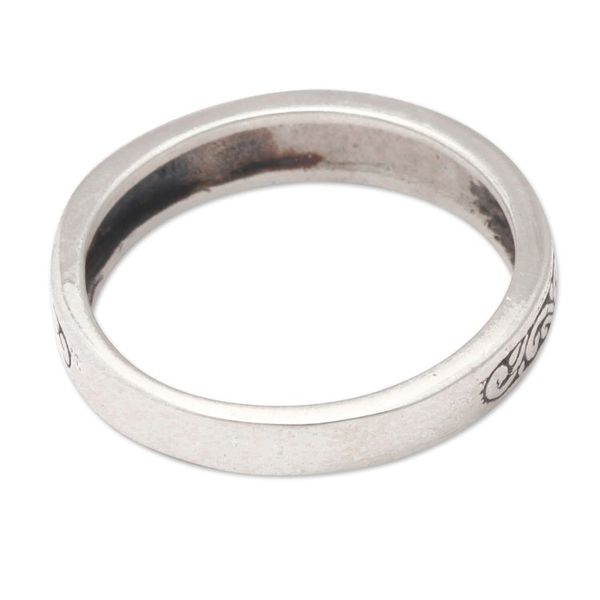 Alternate image for Inspirational Sterling Silver Band Ring with Darkened Accent Laugh