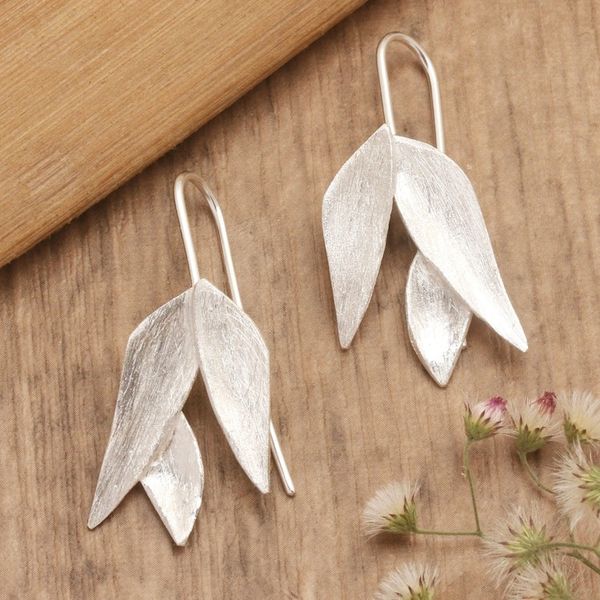 Alternate image for Minimalist Aloe Vera-Shaped Sterling Silver Drop Earrings Modern Forest