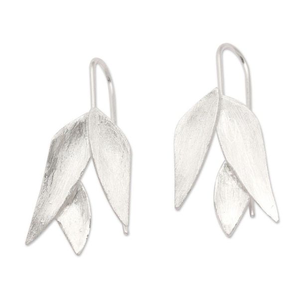 Alternate image for Minimalist Aloe Vera-Shaped Sterling Silver Drop Earrings Modern Forest