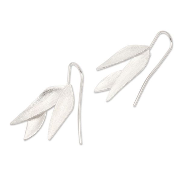 Alternate image for Minimalist Aloe Vera-Shaped Sterling Silver Drop Earrings Modern Forest