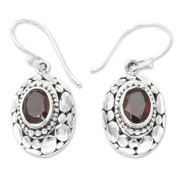 Alternate image for Sterling Silver Dangle Earrings with Oval Garnet Gemstones Wonderful Red