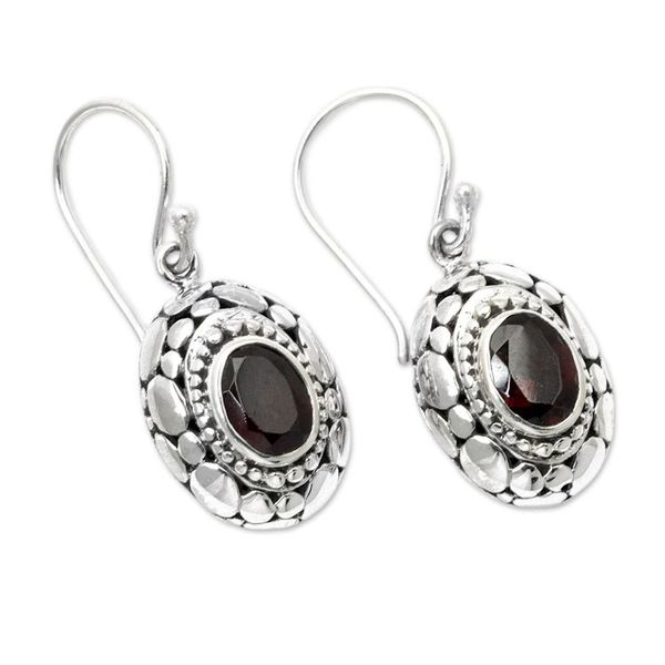Alternate image for Sterling Silver Dangle Earrings with Oval Garnet Gemstones Wonderful Red