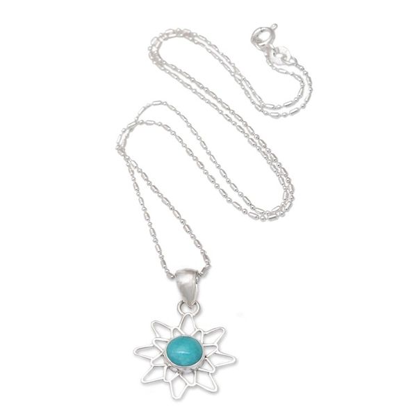 Alternate image for Sterling Silver Amazonite Chakra Flower Pendant Necklace Chakra Splendor