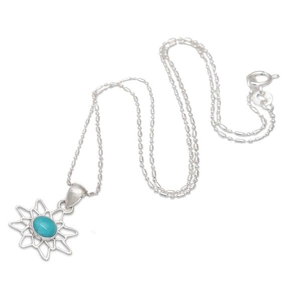 Alternate image for Sterling Silver Amazonite Chakra Flower Pendant Necklace Chakra Splendor