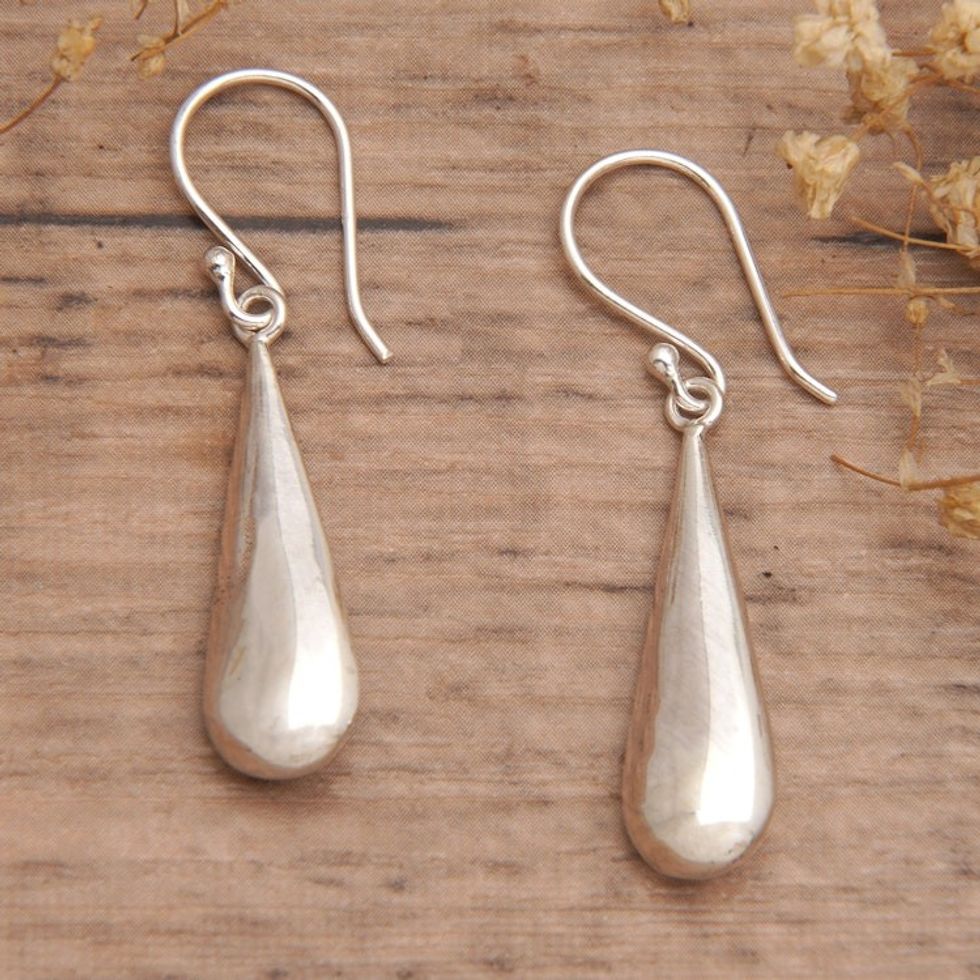 High-Polished Drop-Shaped Sterling Silver Dangle Earrings 'Blessed Girl'