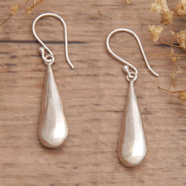 Alternate image for High-Polished Drop-Shaped Sterling Silver Dangle Earrings Blessed Girl