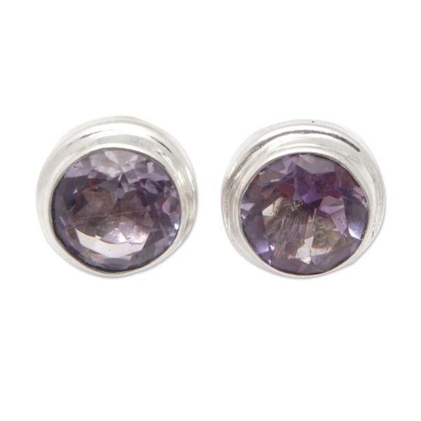 Alternate image for Polished Classic Sterling Silver Stud Earrings with Amethyst Purple Divine Feminineness