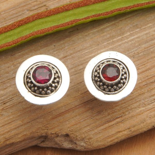 Alternate image for Sterling Silver Stud Earrings with Natural Garnet Jewels Passion Orbit