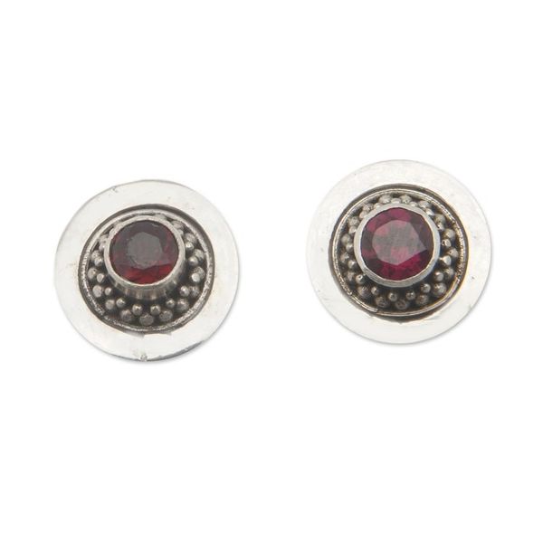 Alternate image for Sterling Silver Stud Earrings with Natural Garnet Jewels Passion Orbit