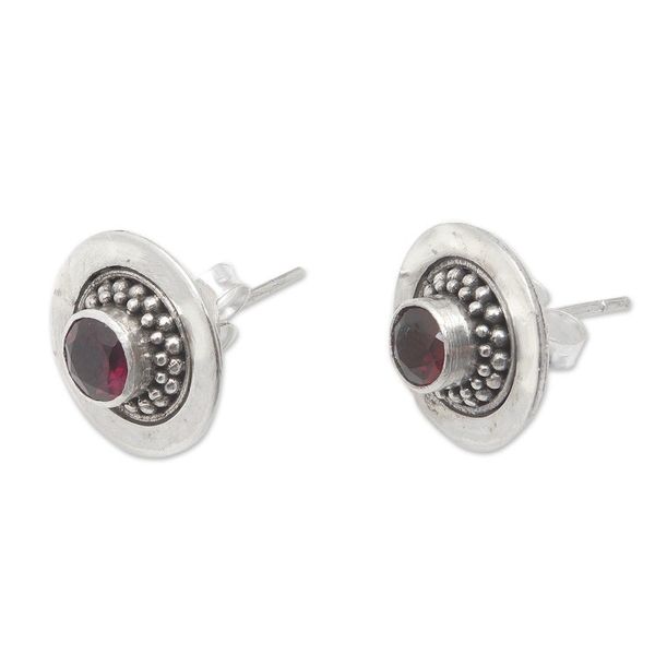 Alternate image for Sterling Silver Stud Earrings with Natural Garnet Jewels Passion Orbit