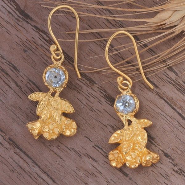 Alternate image for Leaf-Themed 22k Gold-Plated 1-Carat Topaz Dangle Earrings Leaf Victory