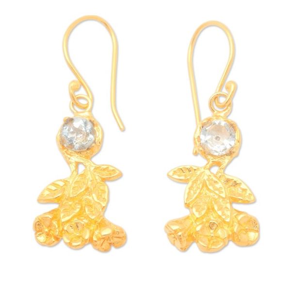 Alternate image for Leaf-Themed 22k Gold-Plated 1-Carat Topaz Dangle Earrings Leaf Victory