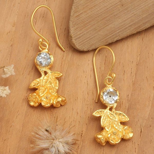 Alternate image for Leaf-Themed 22k Gold-Plated 1-Carat Topaz Dangle Earrings Leaf Victory