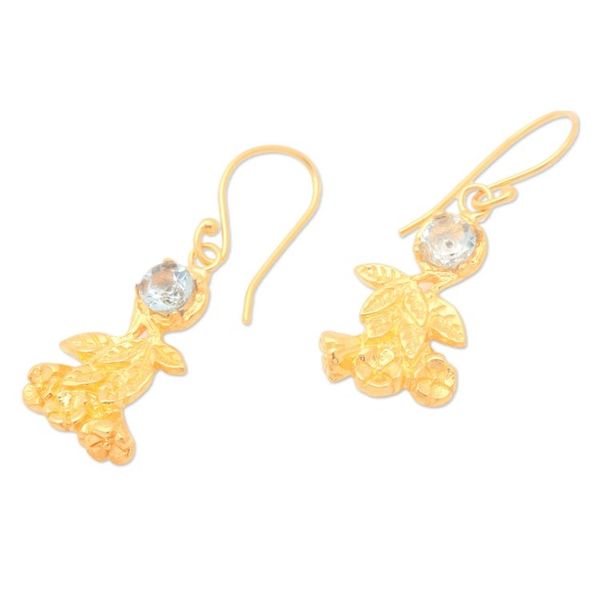 Alternate image for Leaf-Themed 22k Gold-Plated 1-Carat Topaz Dangle Earrings Leaf Victory