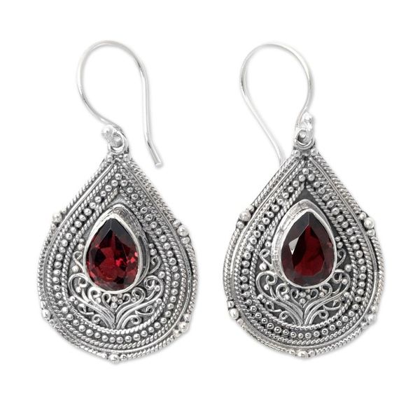 Alternate image for Teardrop Sterling Silver Dangle Earrings with Garnet Stone Princess Palace in Red