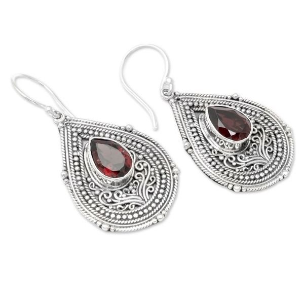 Alternate image for Teardrop Sterling Silver Dangle Earrings with Garnet Stone Princess Palace in Red
