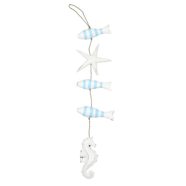 Alternate image for Hand-Carved Marine-Themed White and Blue Albesia Wood Mobile Aquatic Realm in Blue